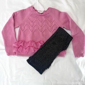 Peek Kids Sweater & Leggings Outfit | Girls 6/7 | Pink Ruffle Sweater + Pants